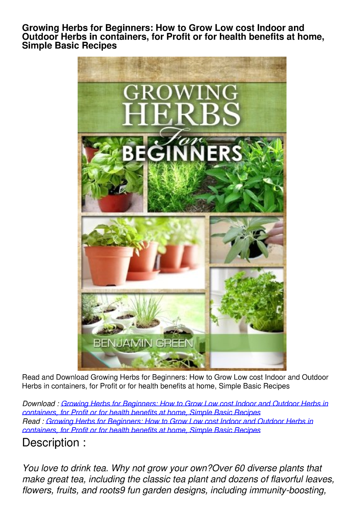 Growing Herbs For Beginners Pdf