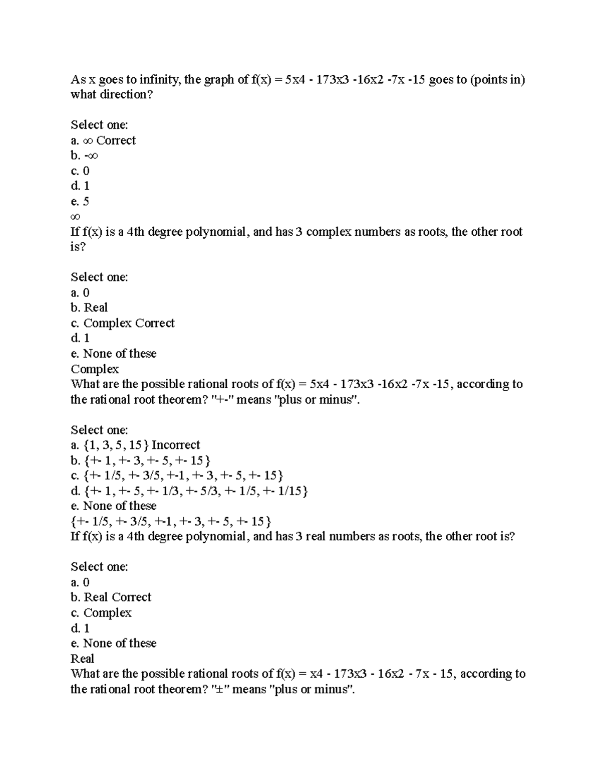 MATH 1201 - MATH 1201 - As x goes to infinity, the graph of f(x) = 5x4 ...