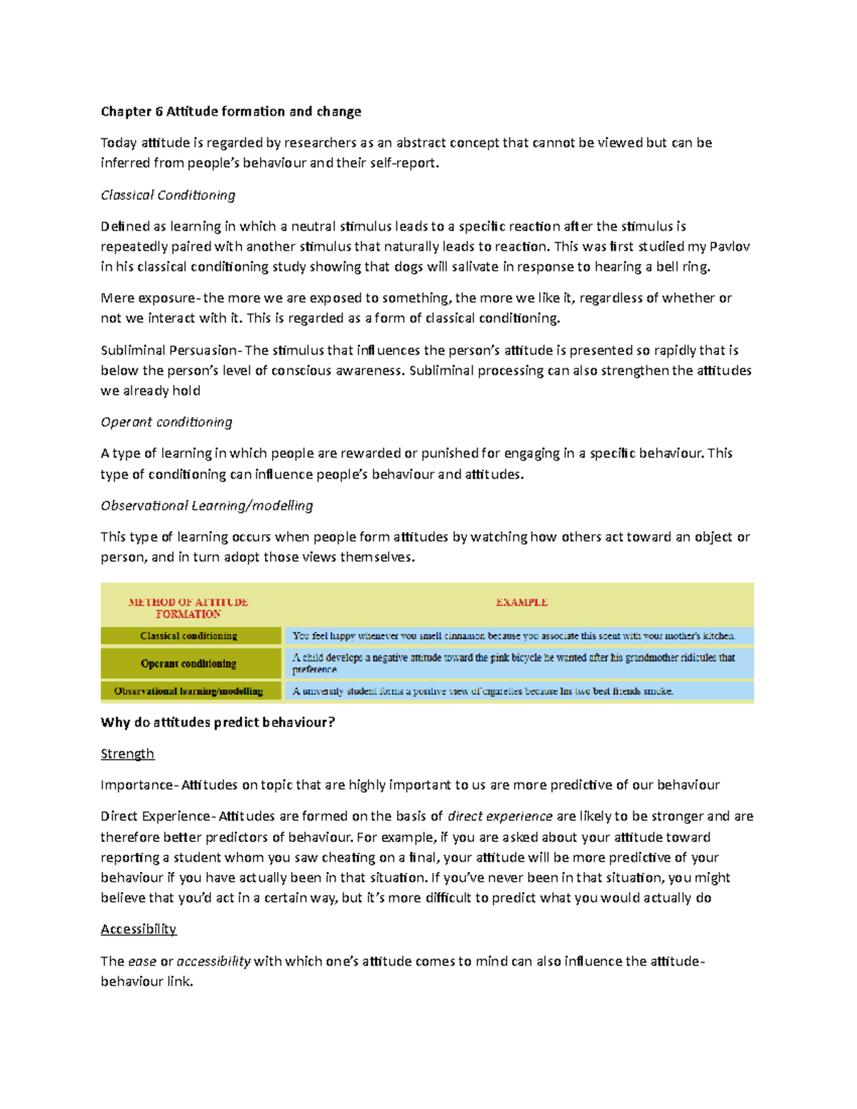 Chapter 6 Textbook notes - Chapter 6 Attitude formation and change ...