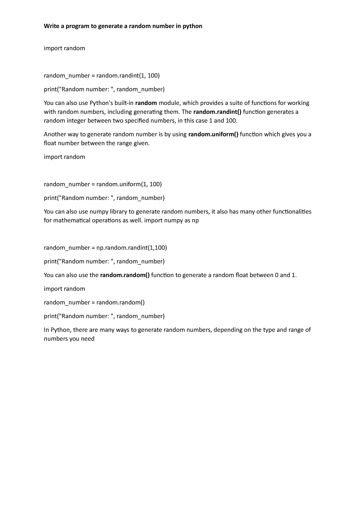 python-random-write-a-program-to-generate-a-random-number-in-python