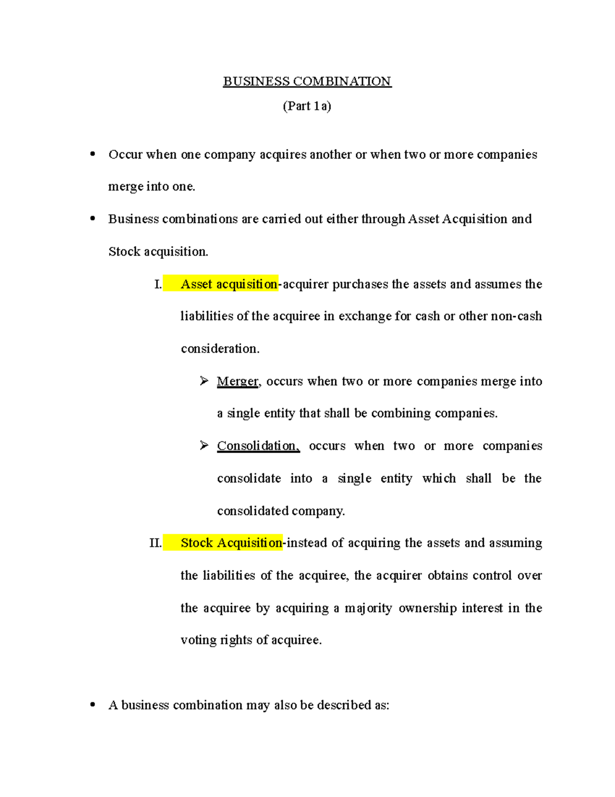 Business Combination 1a - BUSINESS COMBINATION (Part 1a) Occur When One ...