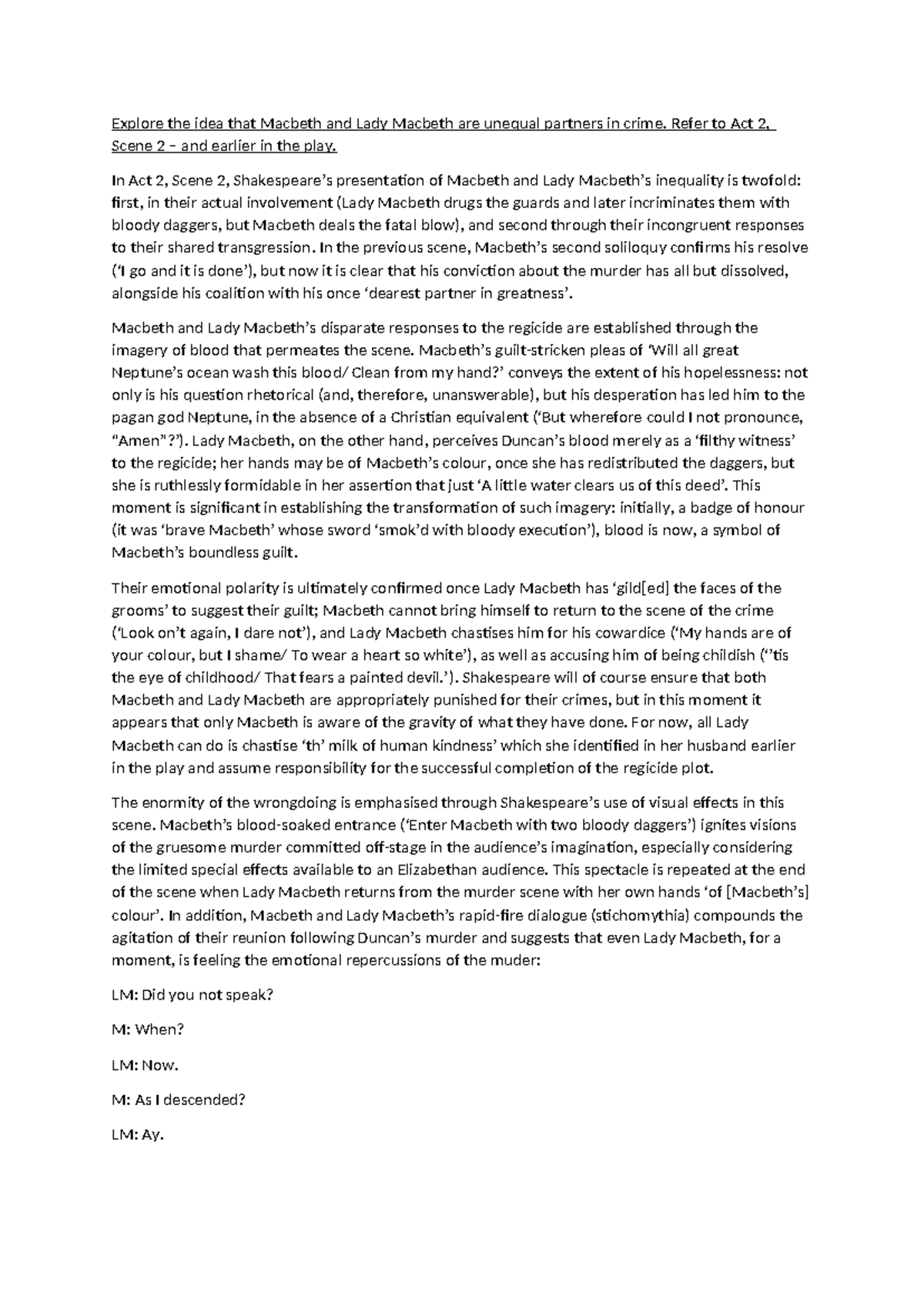 Macbeth essay exemplar - Explore the idea that Macbeth and Lady Macbeth ...
