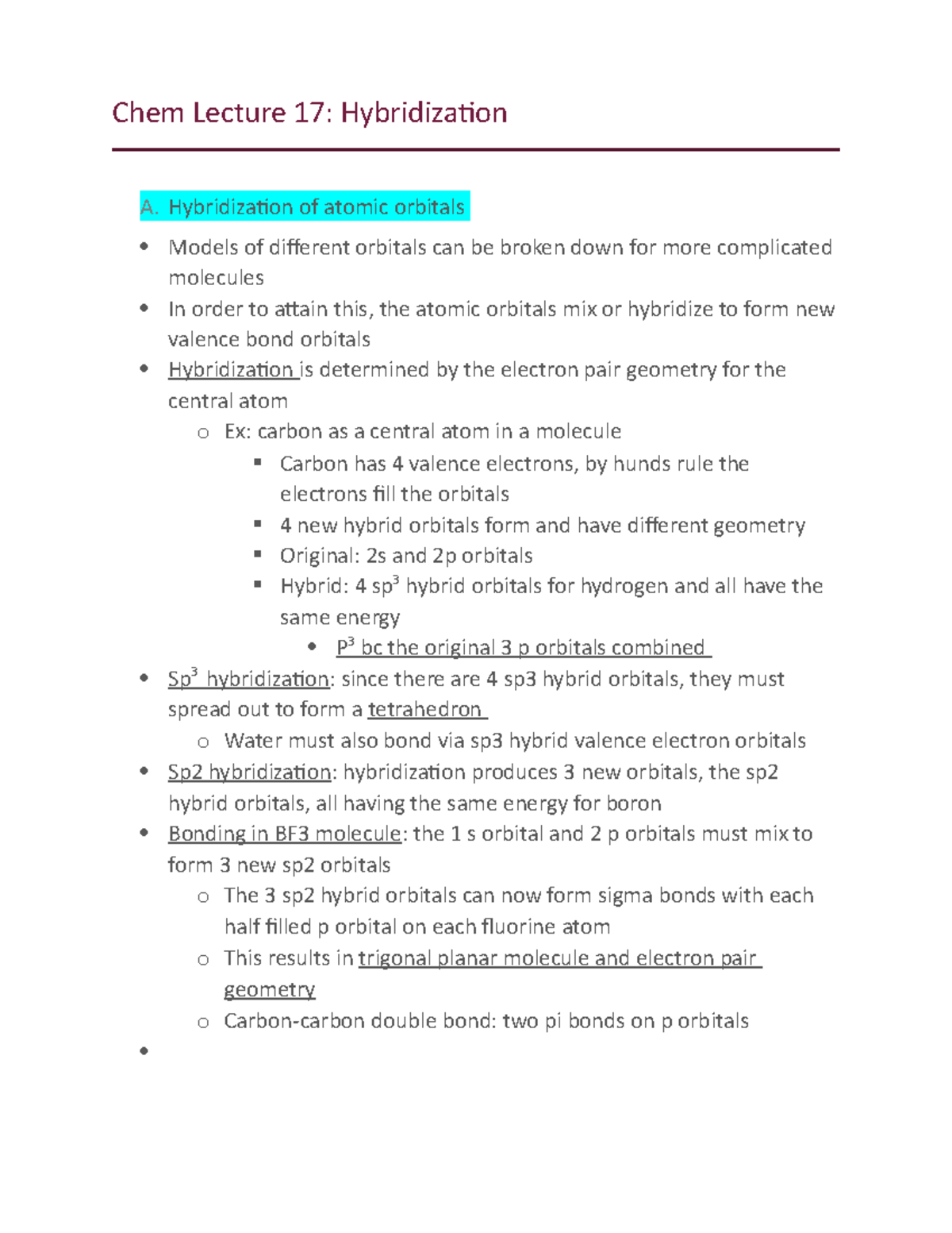 lecture notes hybridization molecular orbitals hilty - Chem Lecture 17 ...