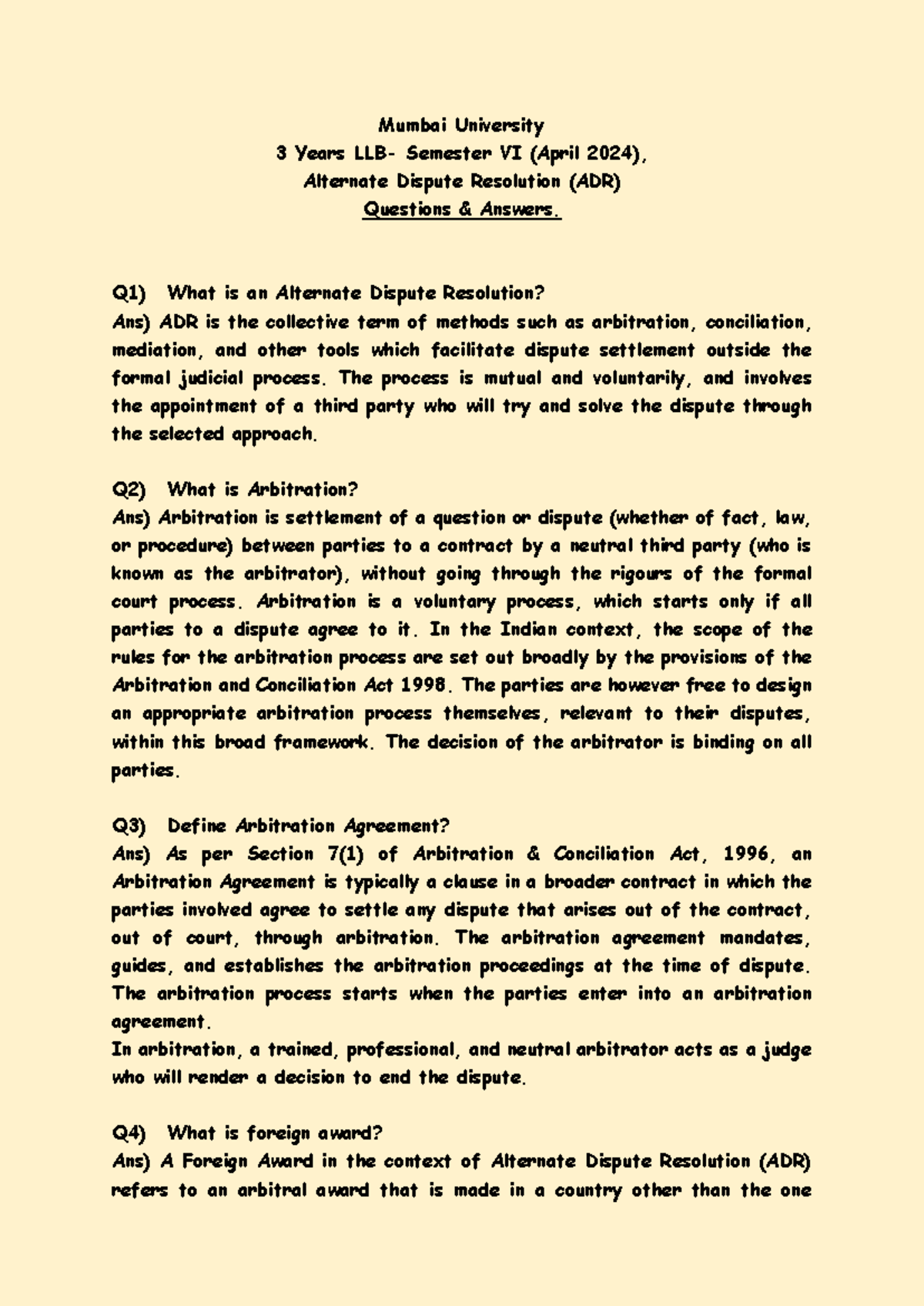 ADR RK Notes - Last year student - Mumbai University 3 Years LLB ...
