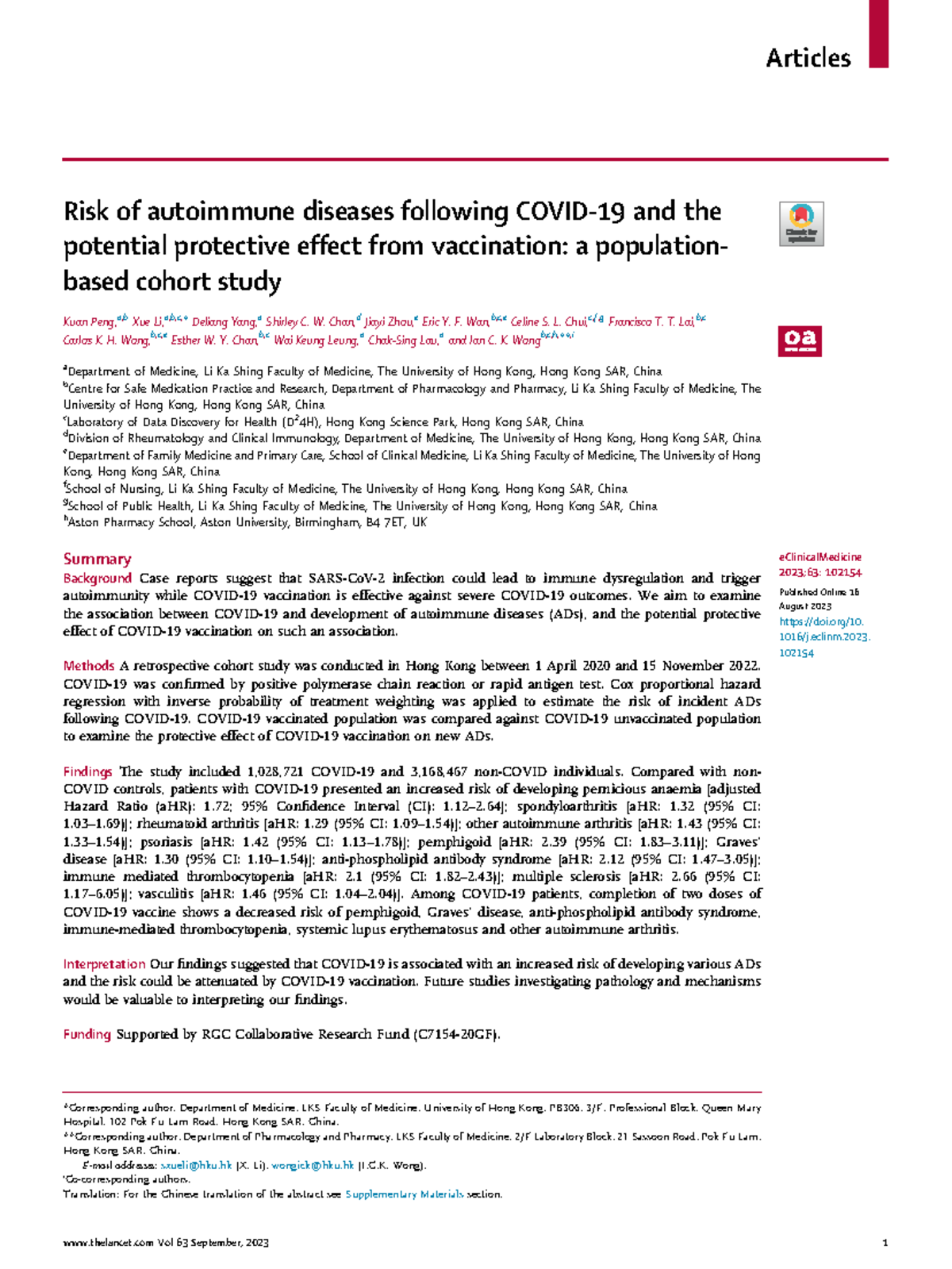 Risk of autoimmune diseases following Covid-19 and the potential ...