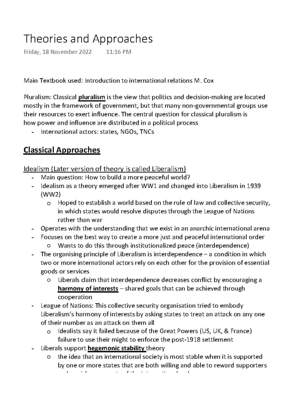 Theories and Approaches - Main Textbook used: Introduction to ...