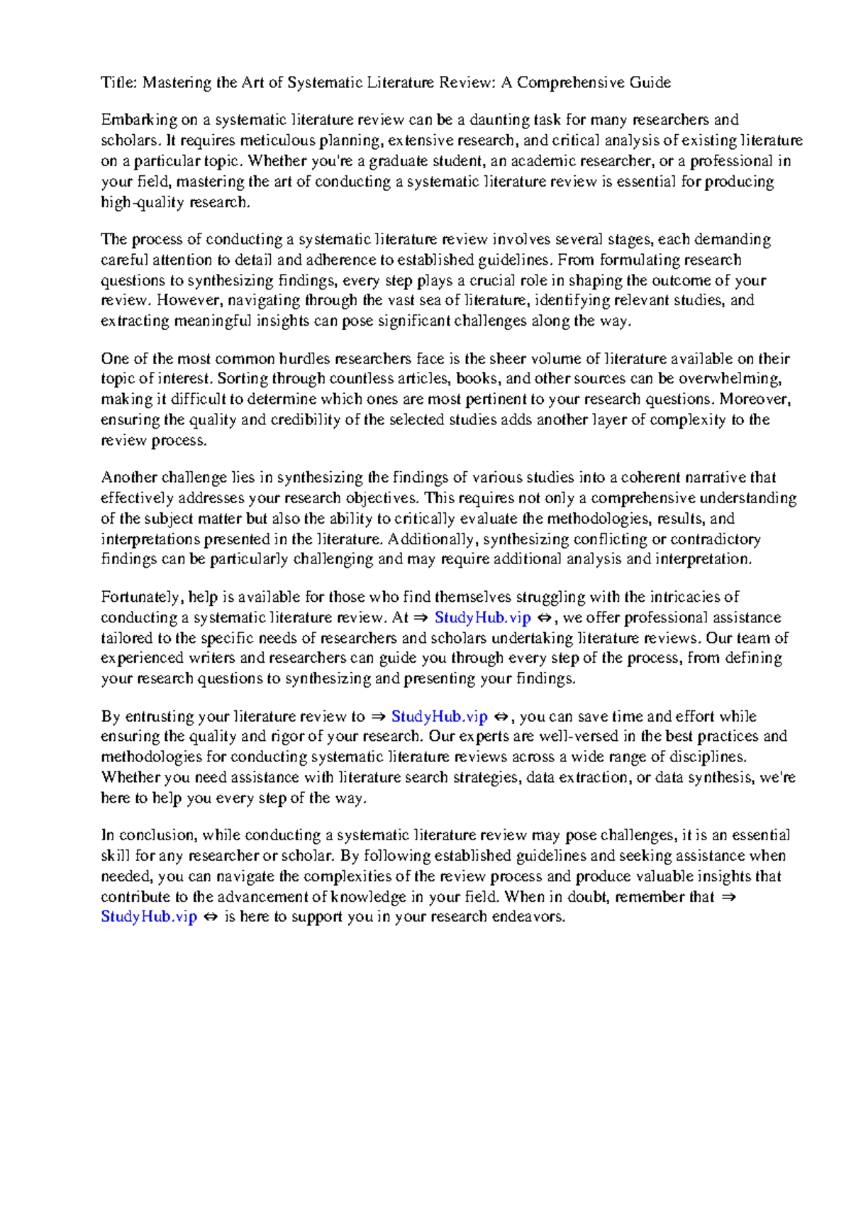 An Example Of A Systematic Literature Review - Title: Mastering the Art ...