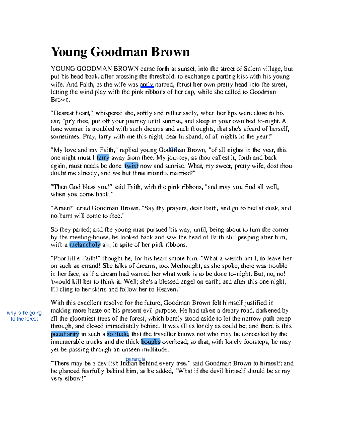 young goodman brown theme essay