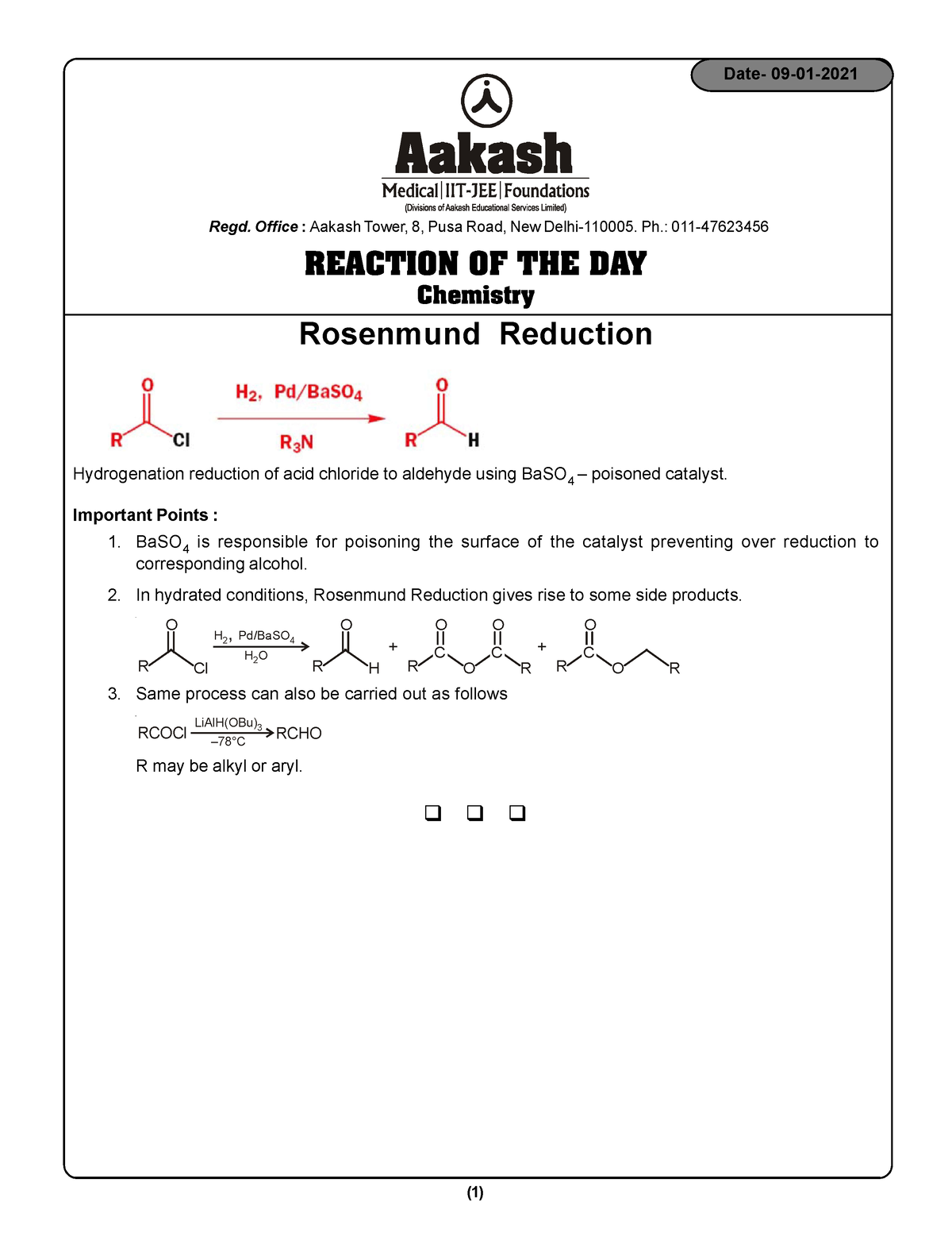 Rosenmund Reduction - Nzn - (1) Hydrogenation Reduction Of Acid ...