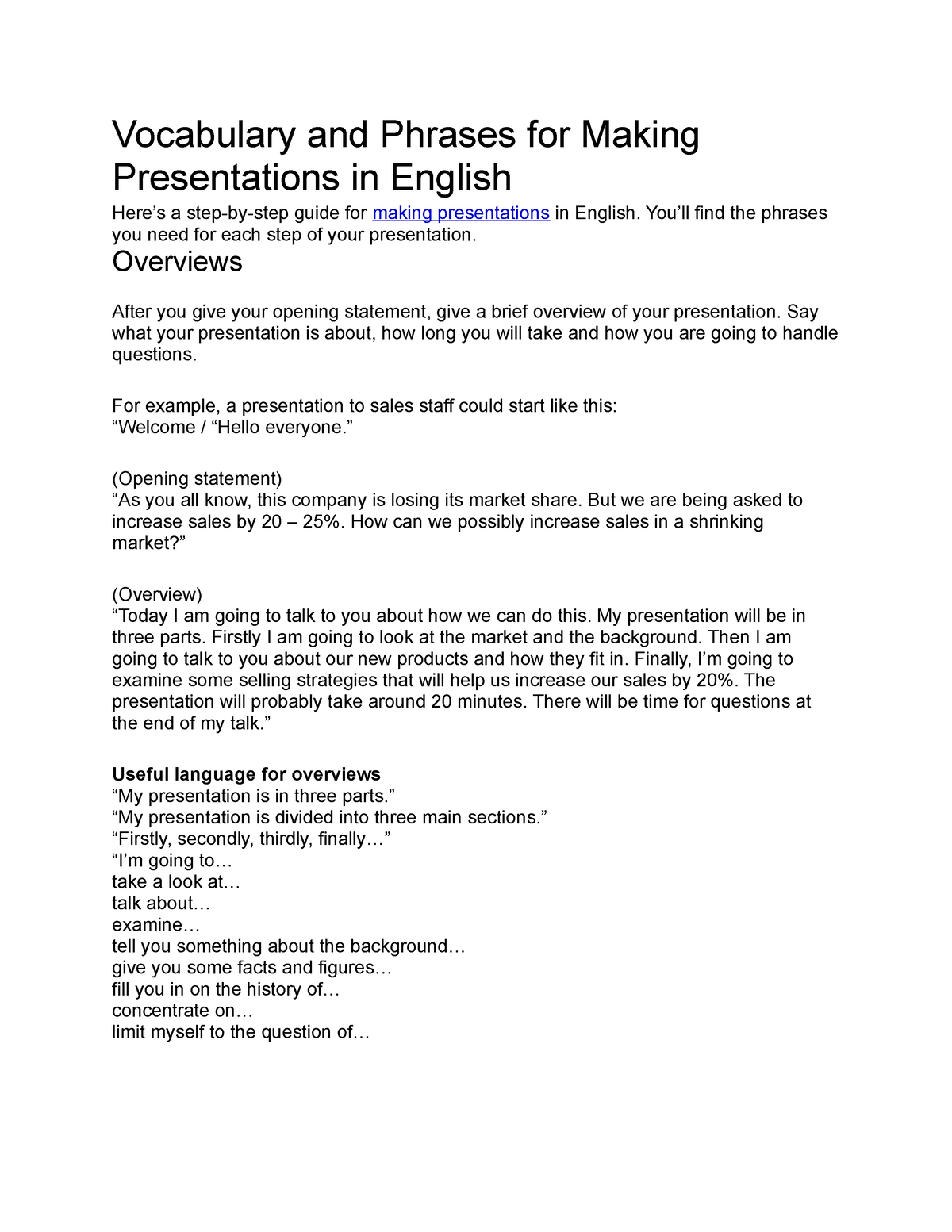 vocabulary for presentations in english