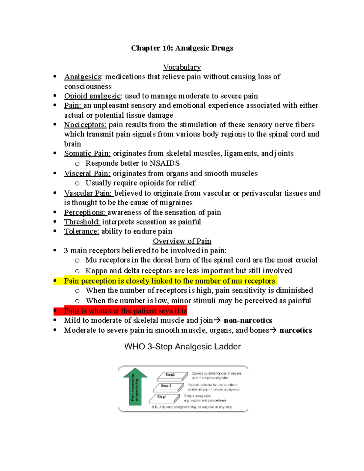 Pharm 2 Exam 3 Study Guide - Chapter 10: Analgesic Drugs Vocabulary ...