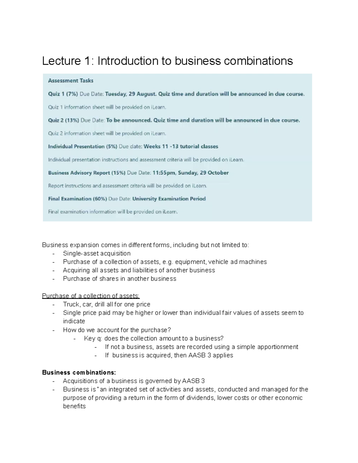 Accg3008 week 1 notes - Lecture 1: Introduction to business ...