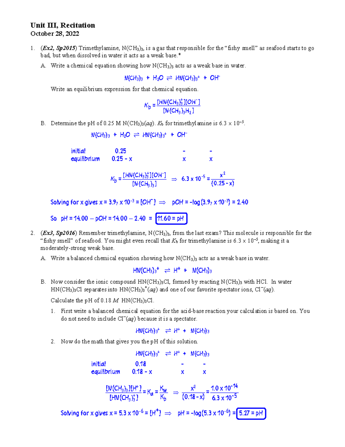 Recitation 10-28, solutions - Unit III, Recitation October 28, 2022 1 ...