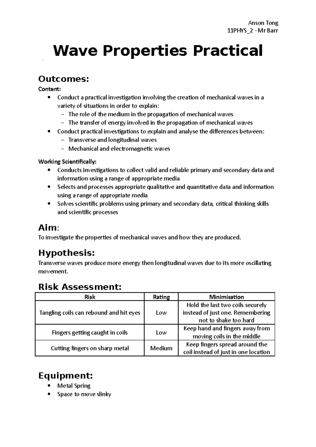 Wave Properties Prac - 11PHYS_2 - Mr Barr Wave Properties Practical ...