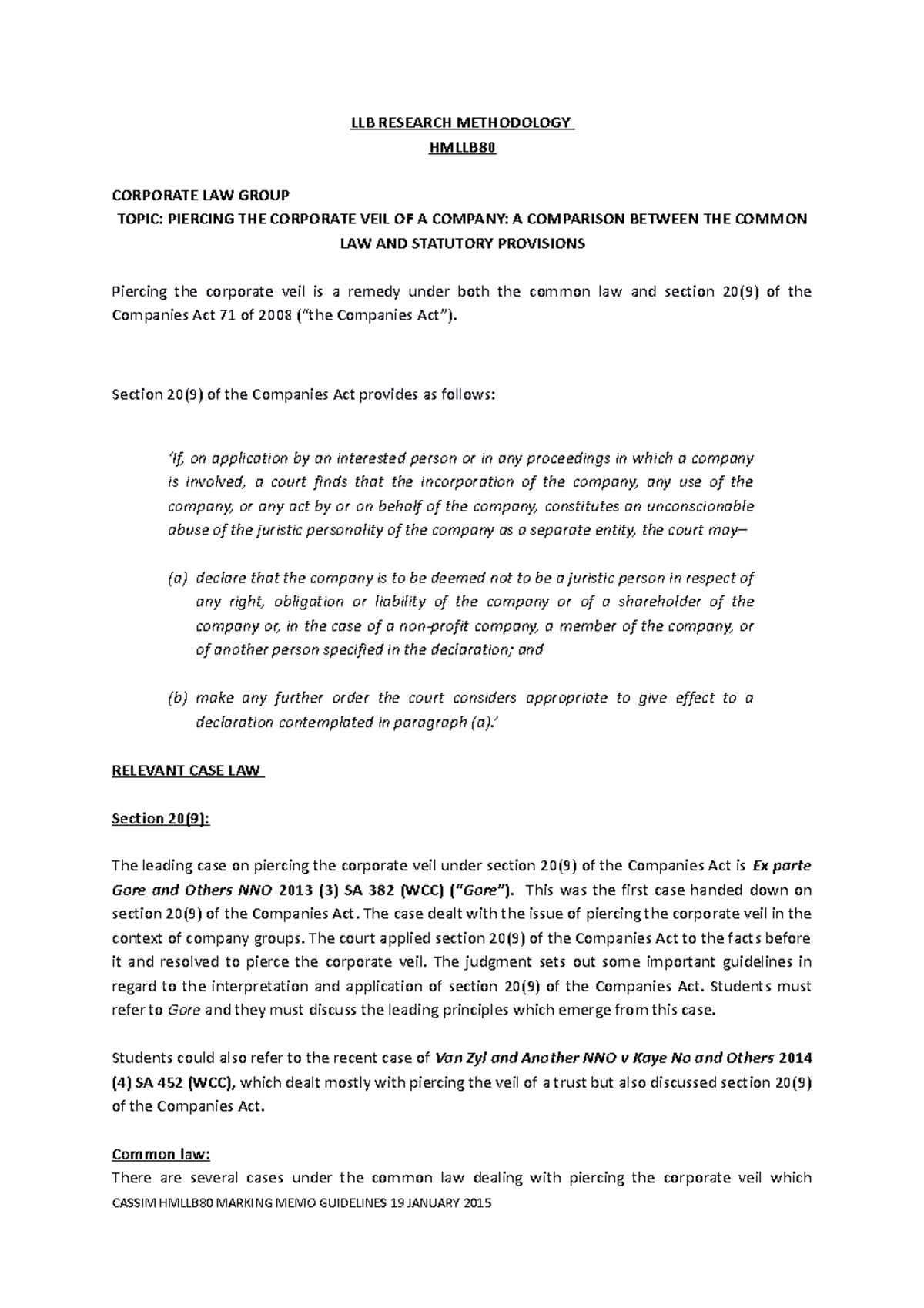 HMLLB80 Topic 2 Piercing the veil LLB RESEARCH METHODOLOGY HMLLB