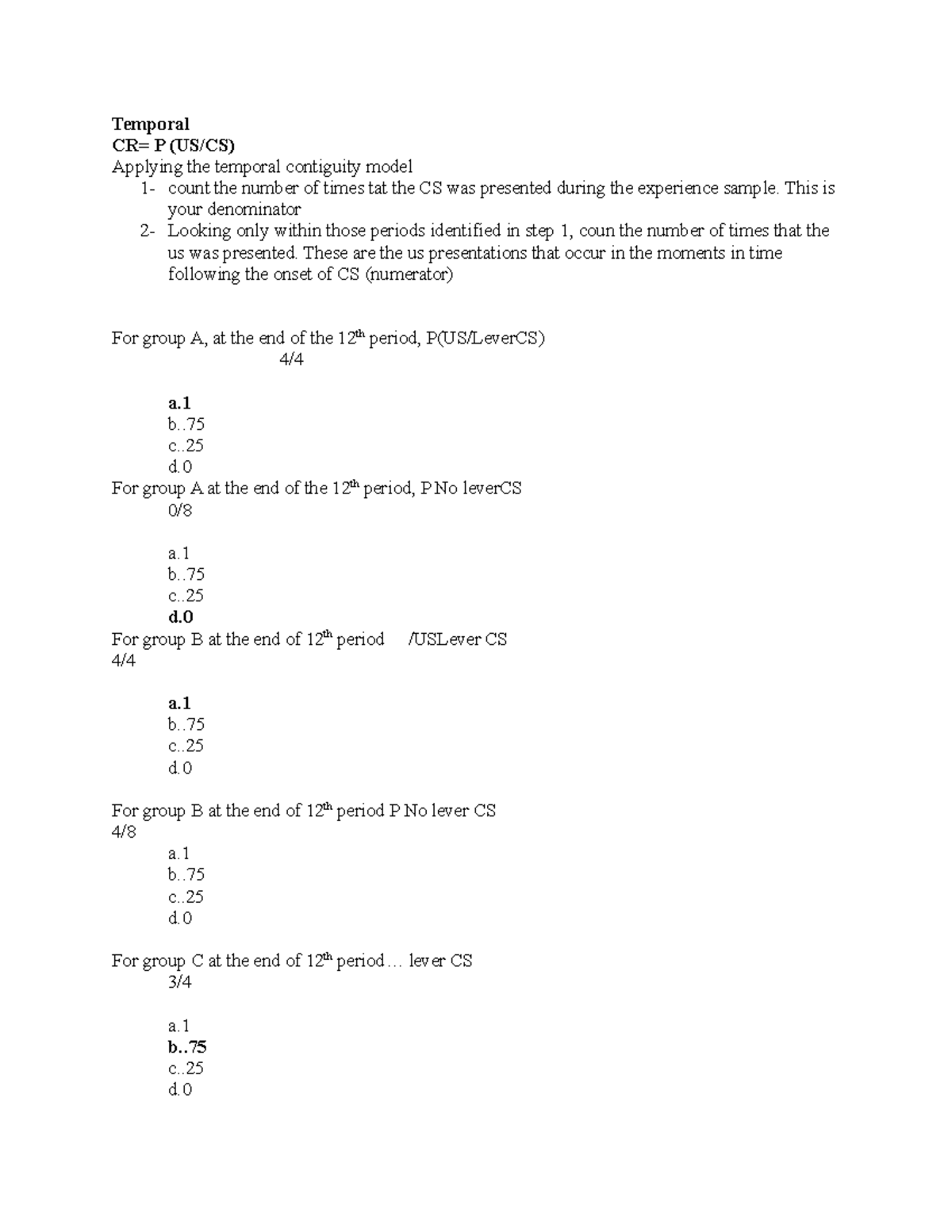 Review - Temporal CR= P (US/CS) Applying the temporal contiguity model ...