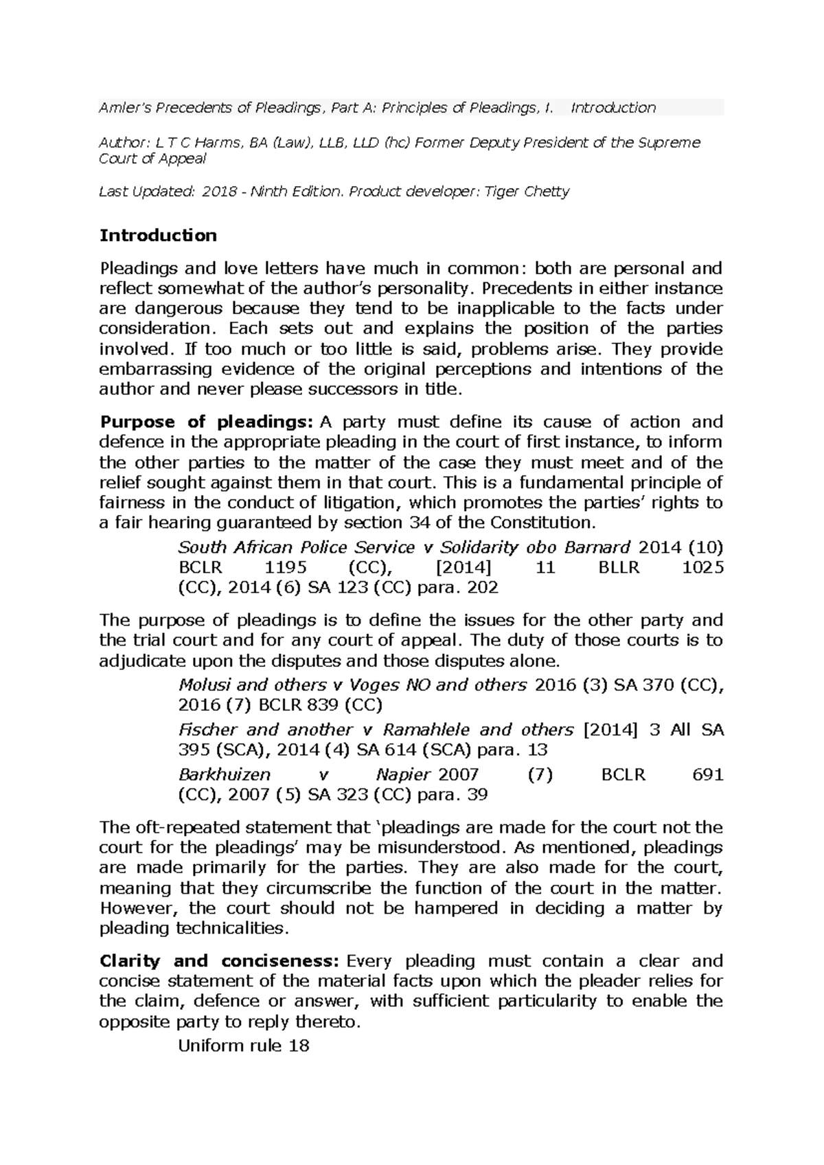 Pleadings - Civil Procedure Pleading notes - Amler’s Precedents of ...