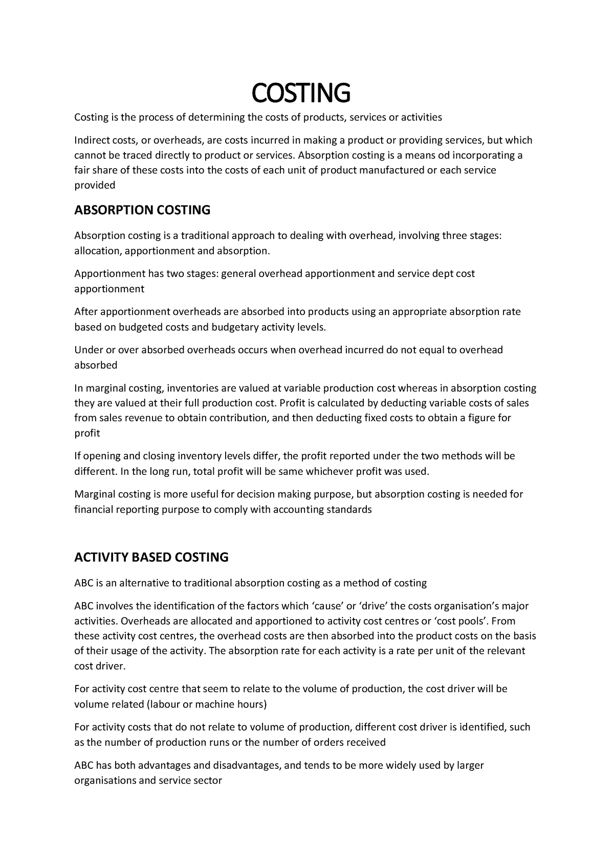 Management Costing Techniques. different costing methods. management or ...