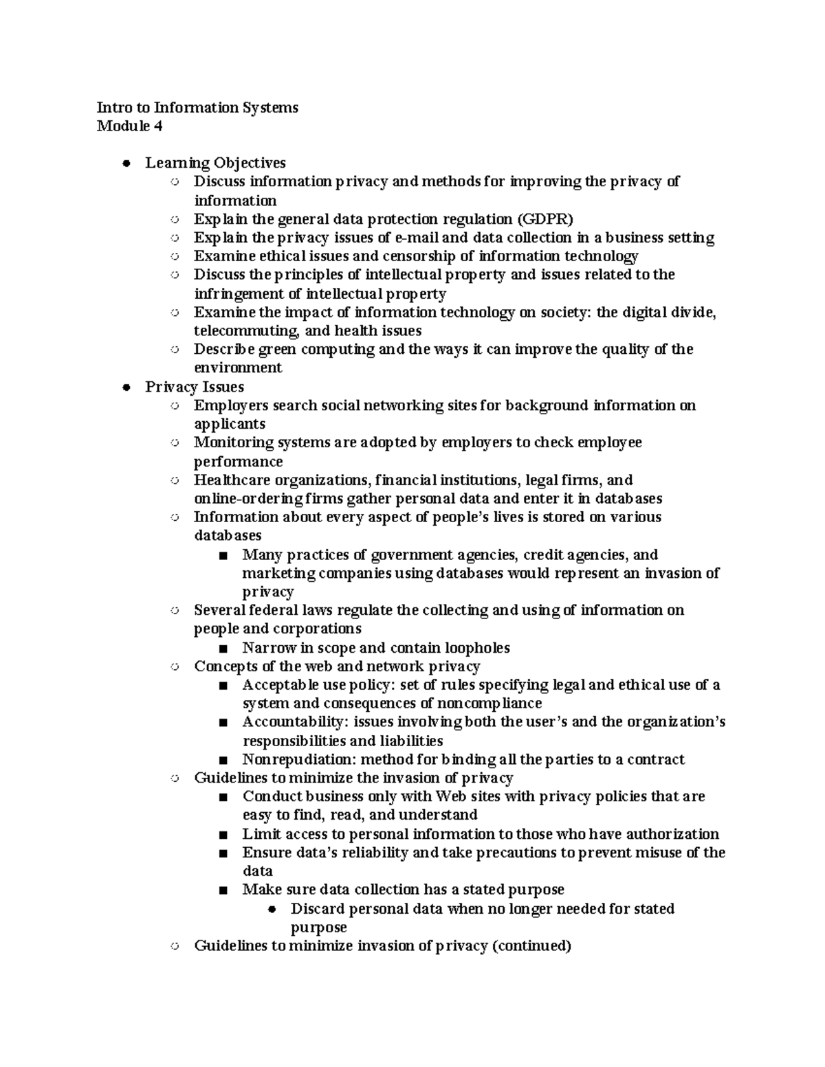Intro to Information Systems Module 4 Intro to Information Systems