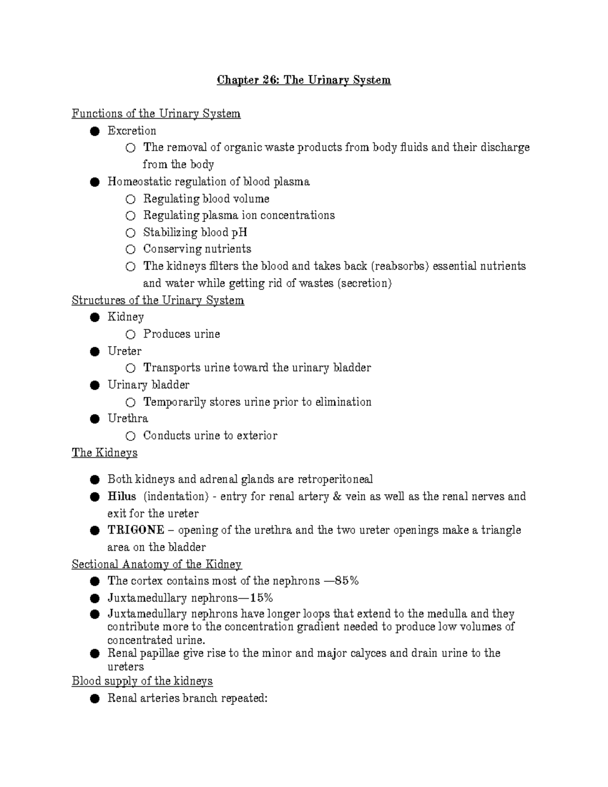 A&P II Chapter 26 Urinary - Chapter 26: The Urinary System Functions Of ...