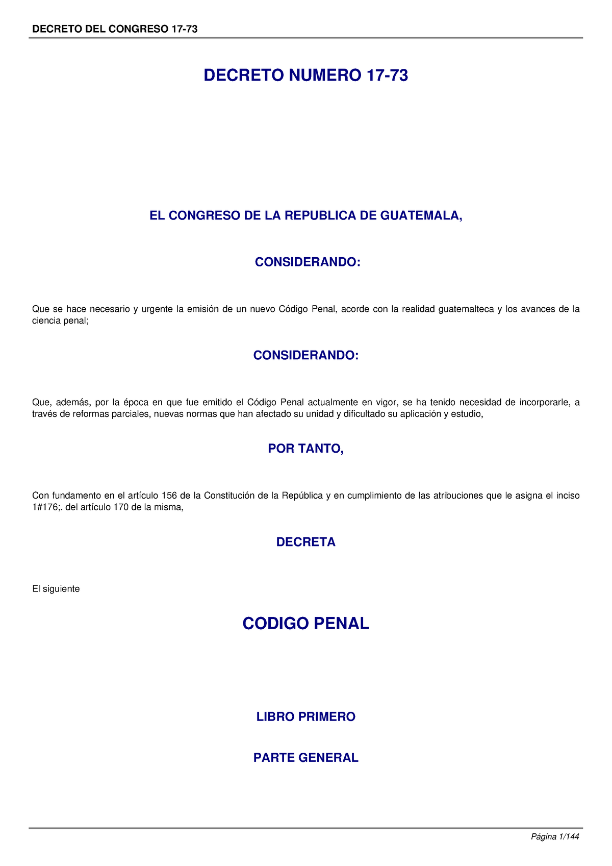 Actualización Del Codigo Penal Decreto 17-73 - DECRETO NUMERO 17- EL ...