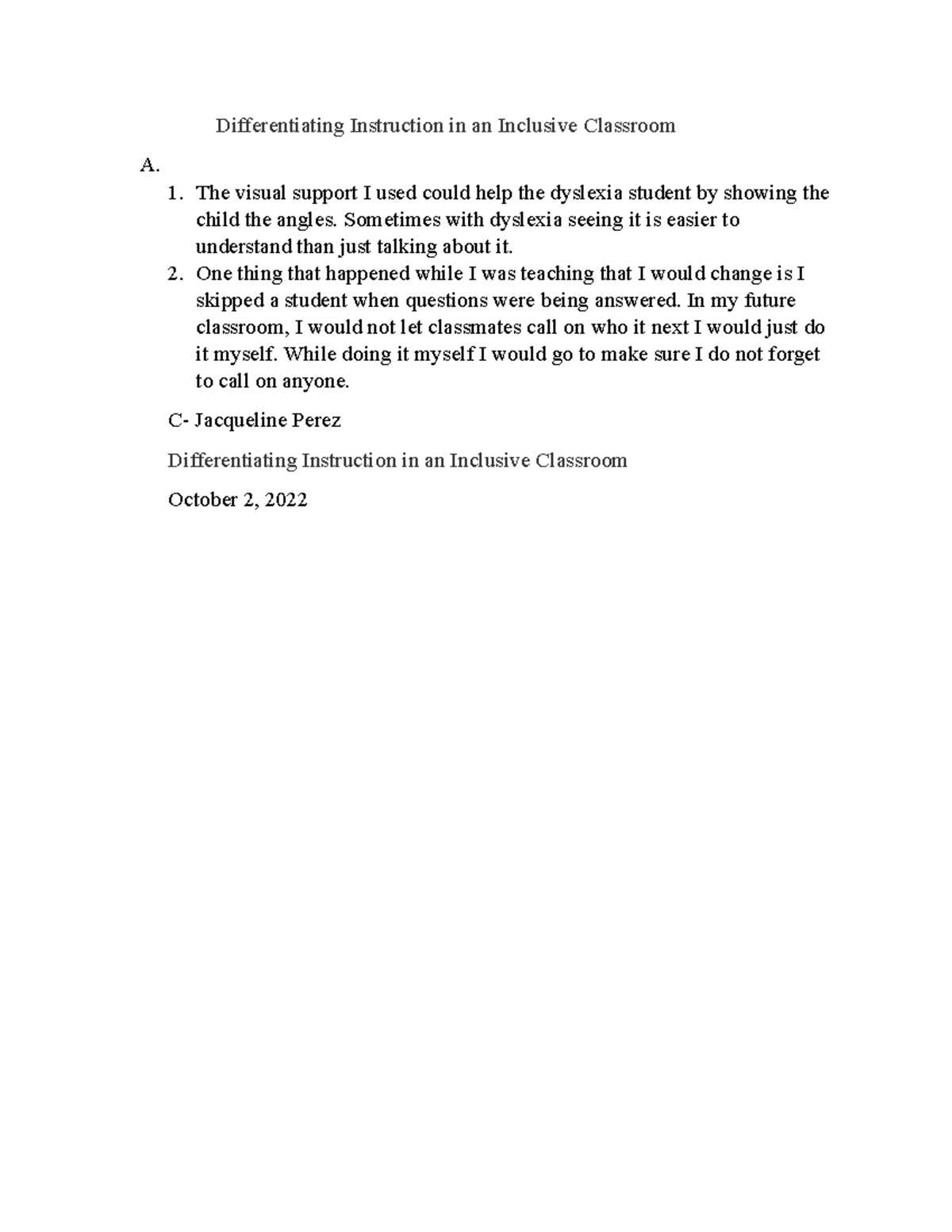 Differentiating Instruction in an Inclusive Classroom - 1. The visual ...