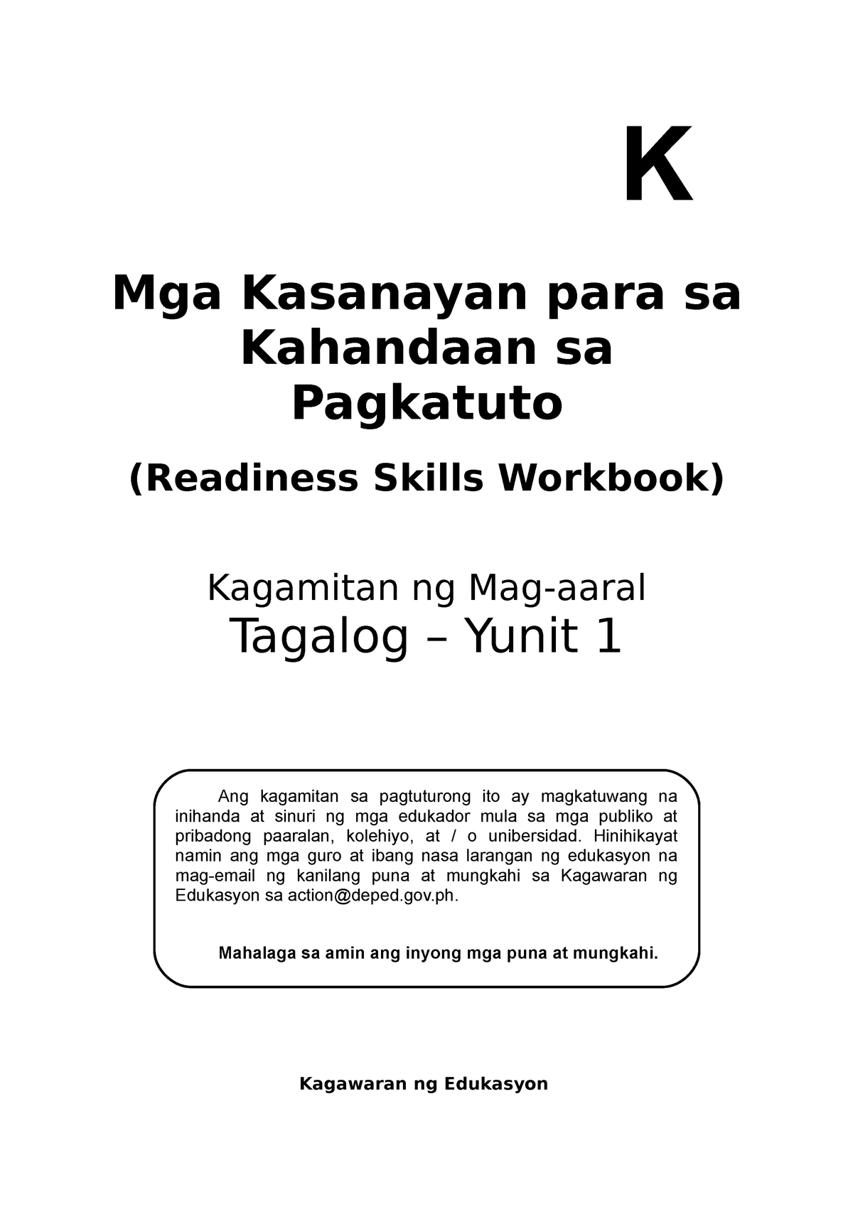 K Lm Tagalog Q1 Summary Of Quarter 1 K Mga Kasanayan Para Sa