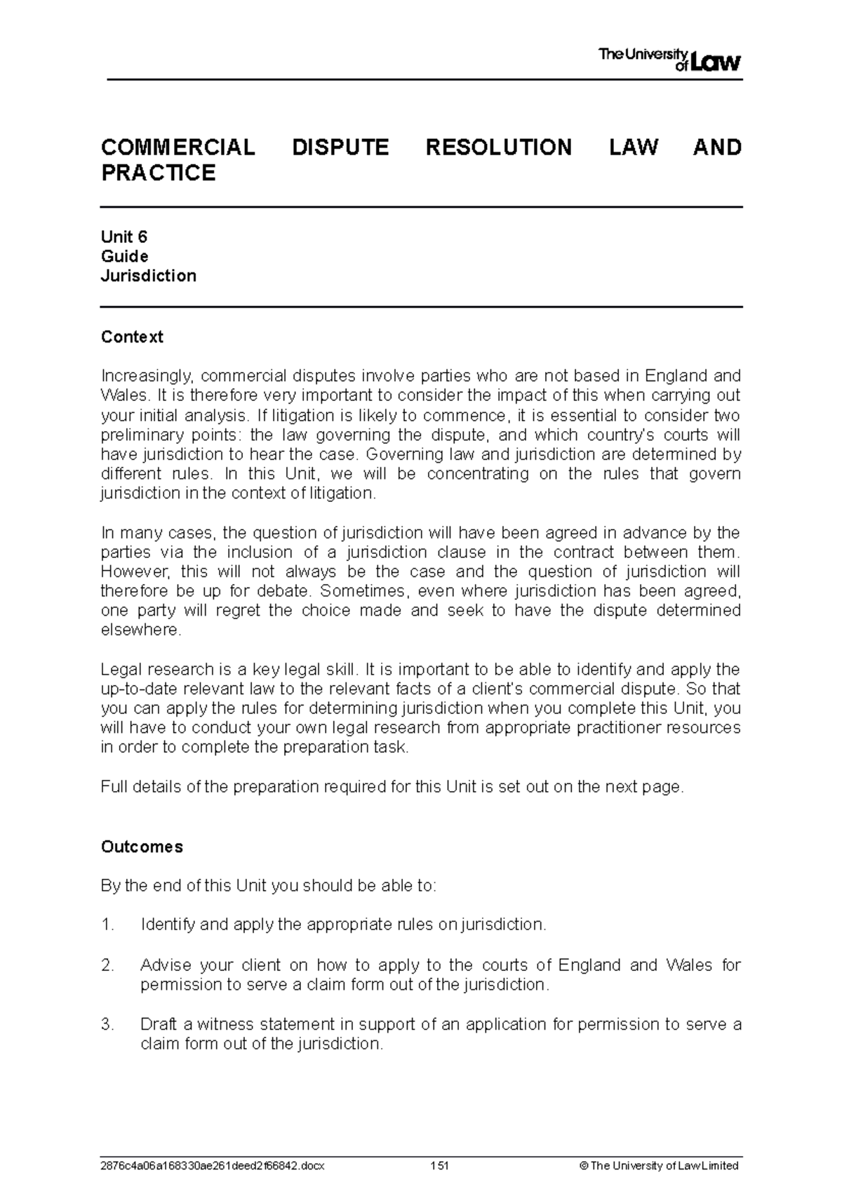 2122 cdr ws06 ce01 guide - COMMERCIAL DISPUTE RESOLUTION LAW AND ...