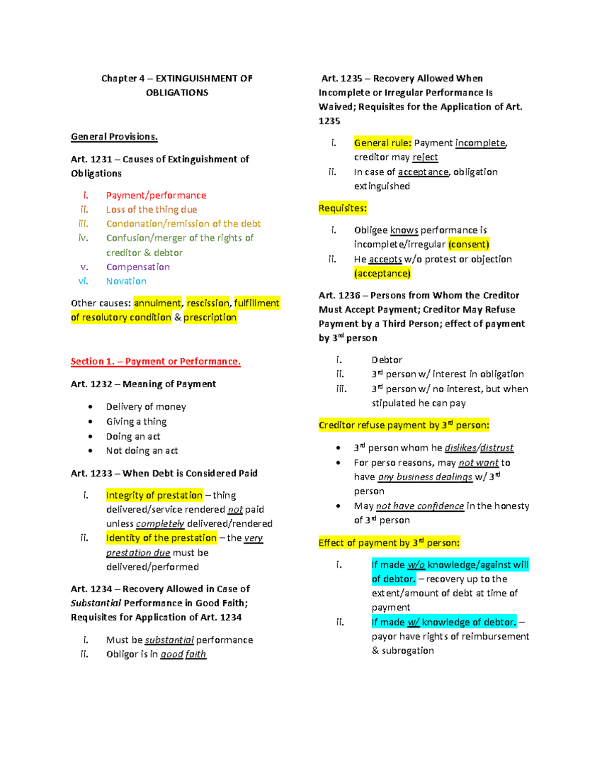 Law On Obligations And Contracts Multiple Choice