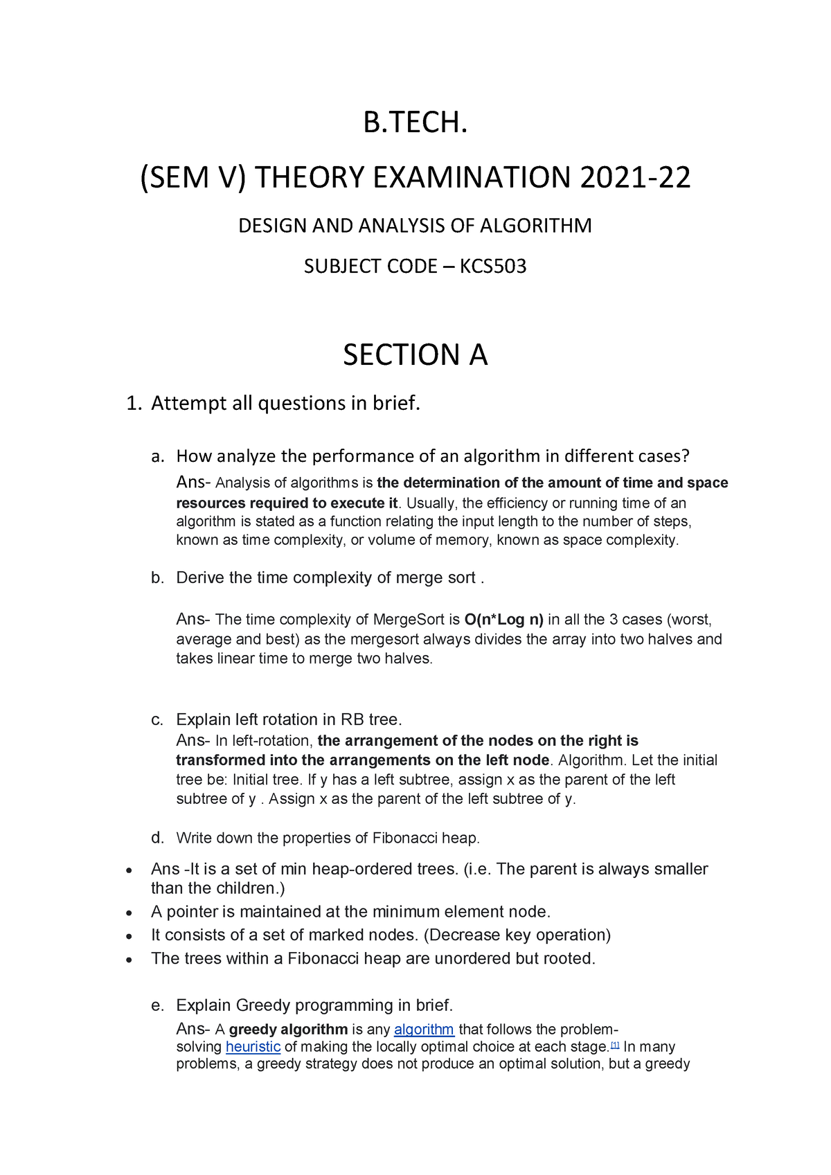 Solution Of KCS503 Design & Analysis Of Algorithm - B. (SEM V) THEORY ...