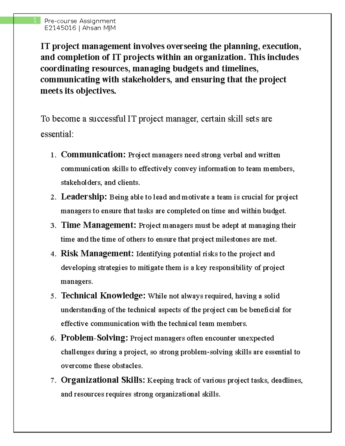Pre-course Assignment E2145016-Ahsan MJM - 1 Pre-course Assignment ...