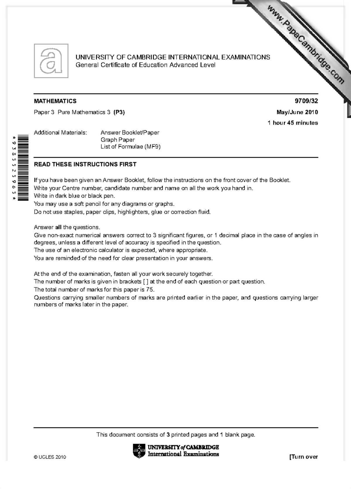 MARK schemeMARK schemeMARK scheme - UNIVERSITY OF CAMBRIDGE ...