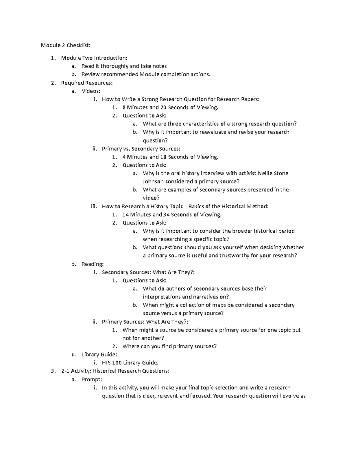 Module Two Checklist - Module 2 Checklist: 1. Module Two Introduction ...