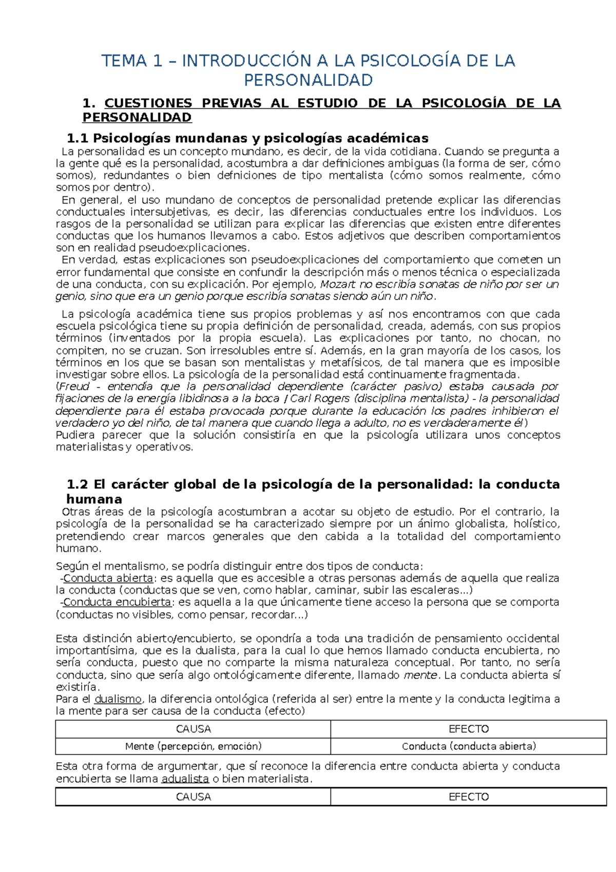 Temas 1-5 - Personalidad - TEMA 1 A LA DE LA PERSONALIDAD 1. CUESTIONES ...
