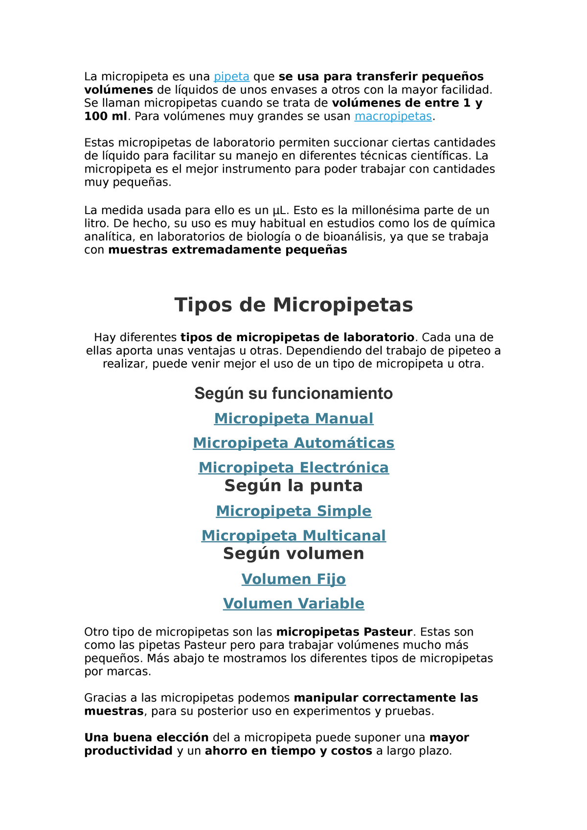 Word micropipetas - La micropipeta es pipeta se usa para transferir pequeños volúmenes de - Studocu