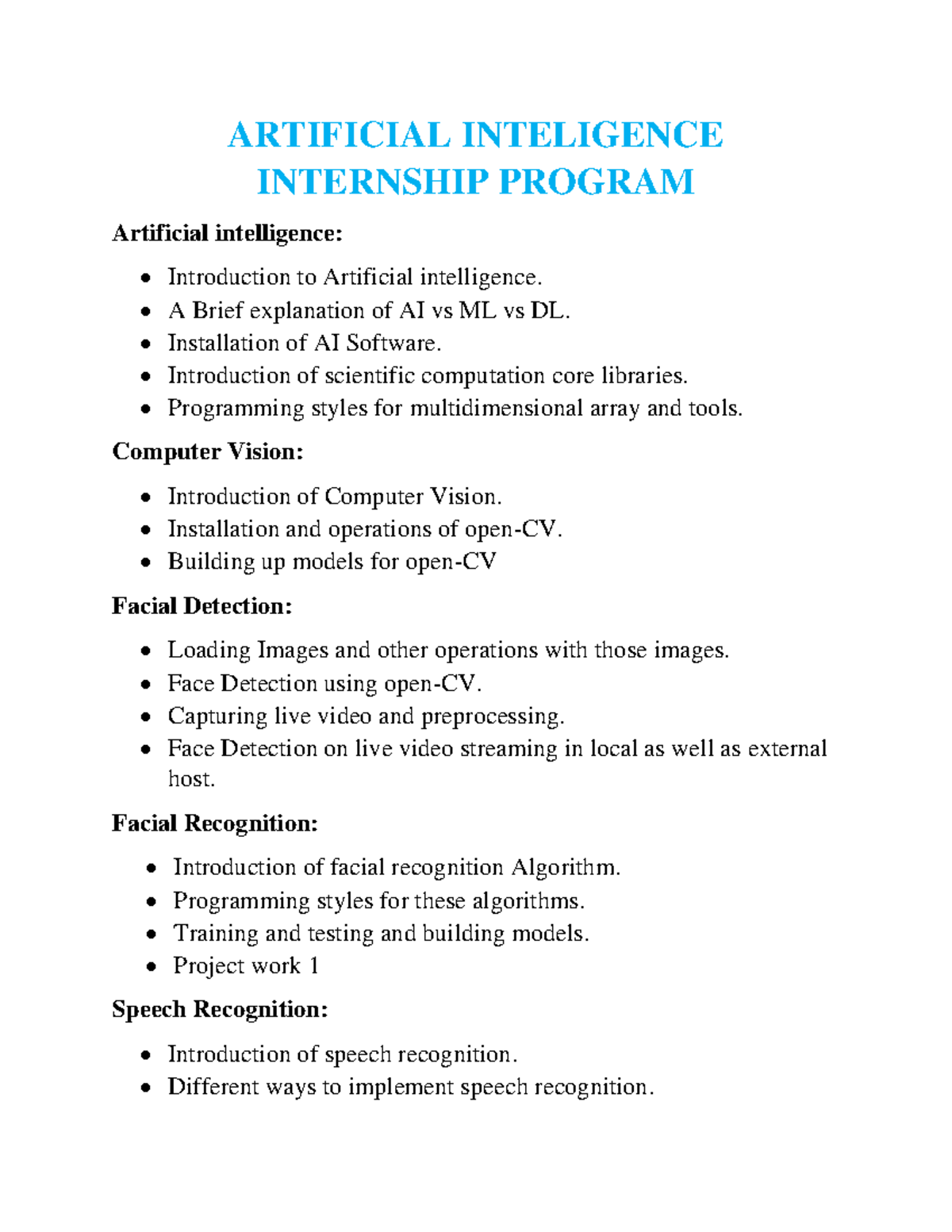 Artificial Inteligence Internship Program - ARTIFICIAL INTELIGENCE ...