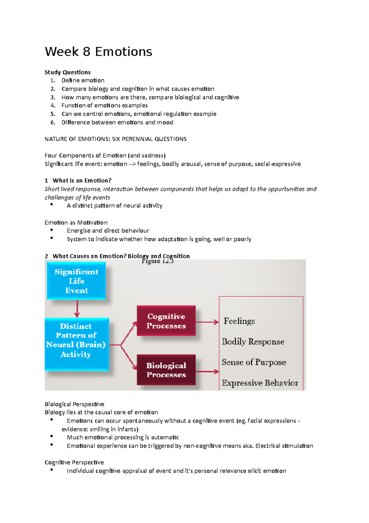 PSY205 Week 8 Emotions - Lecture notes 8 - Week 8 Emotions Study ...