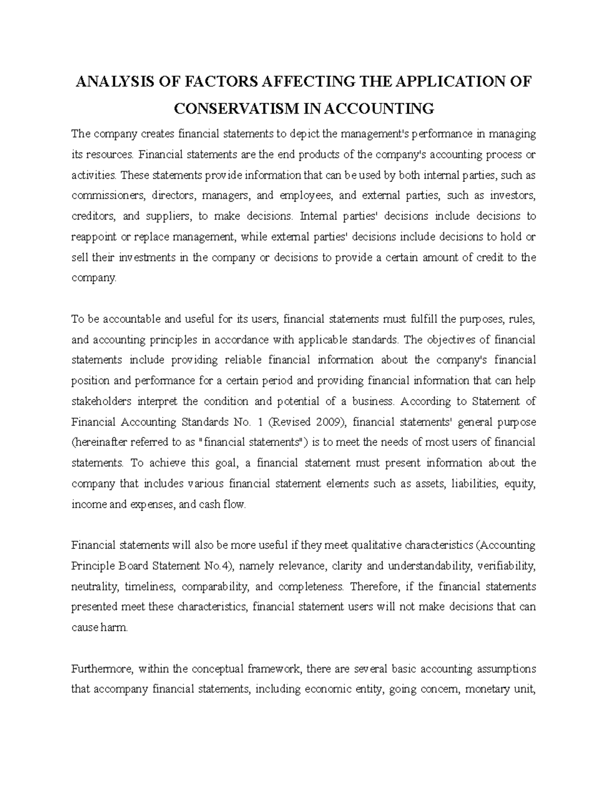 Analysis OF Factors Affecting THE Application OF Conservatism IN ...