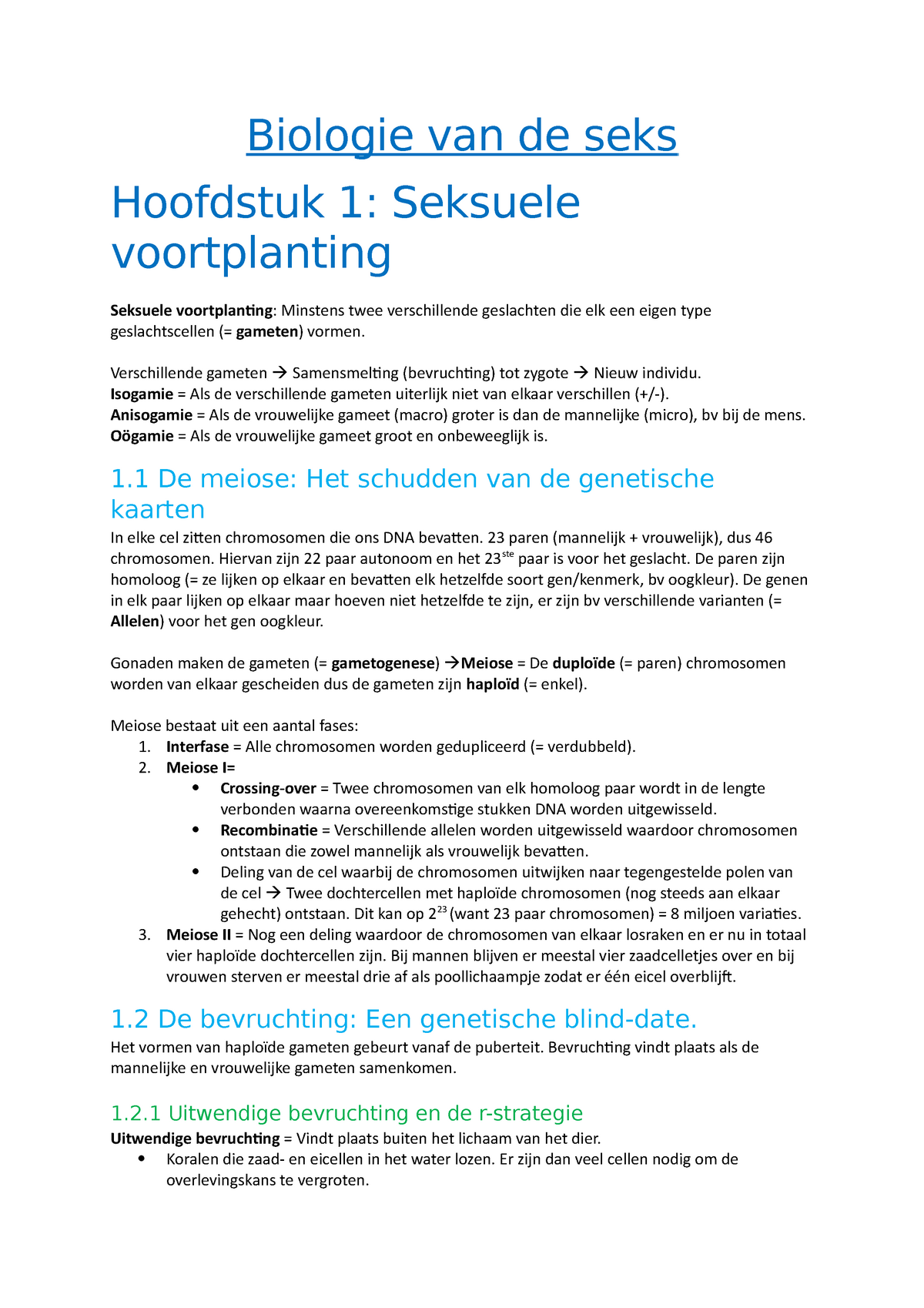 Samenvatting Biologische Aspecten Van De Voortplanting Biologie Van De Seks Hoofdstuk 1 6059