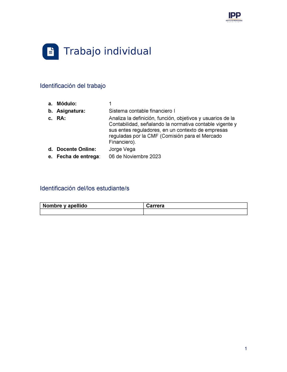 API1 - Api1 - Trabajo Individual Identificación Del Trabajo A. Módulo ...