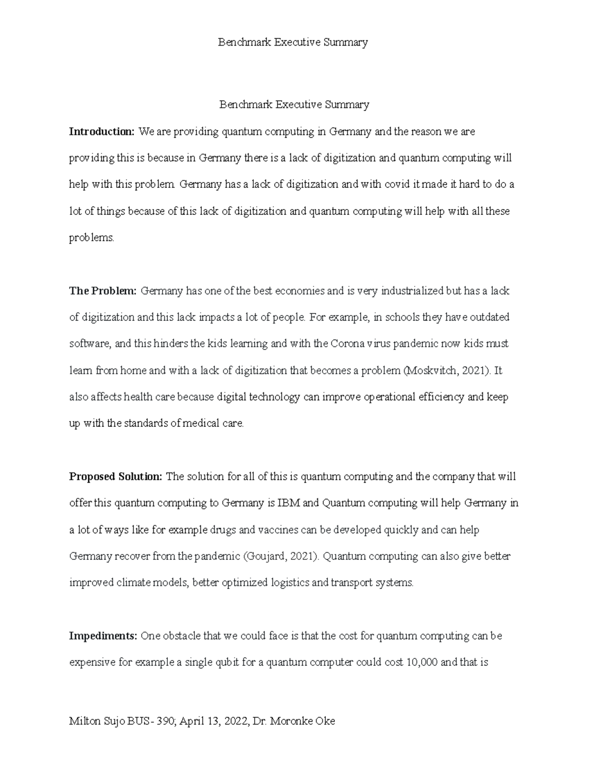 Benchmark Executive Summary - Benchmark Executive Summary Introduction ...