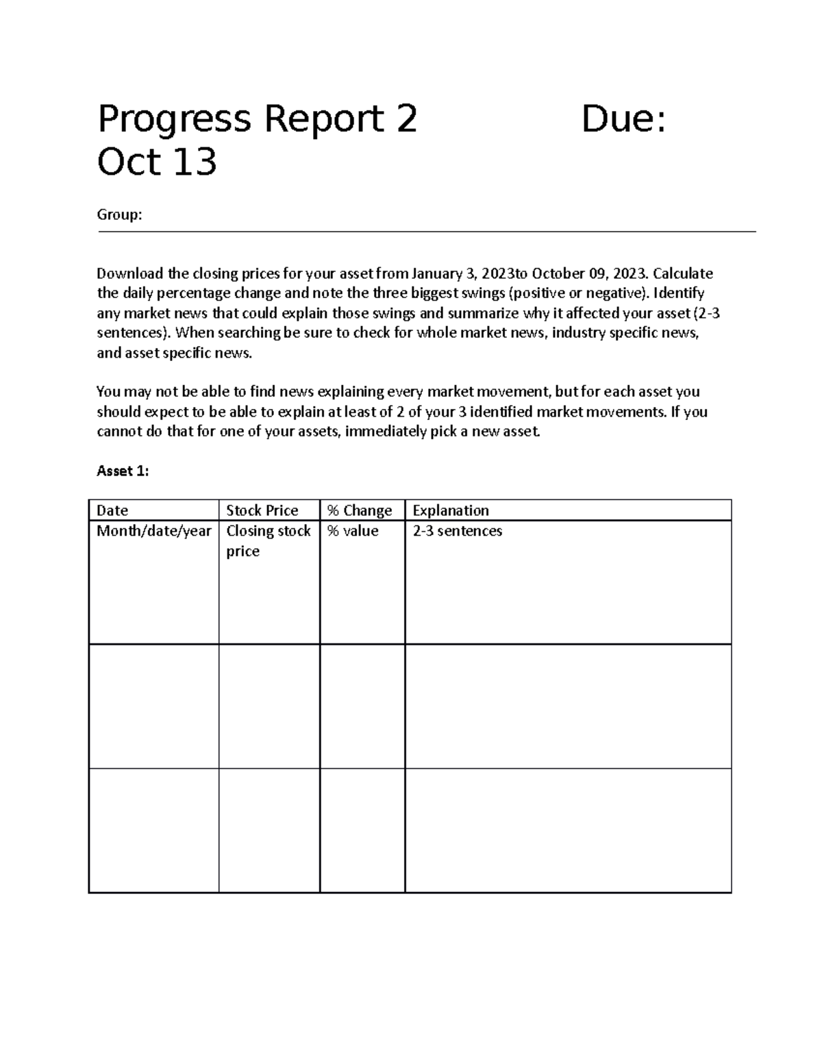 Progress Report 2 Template - Progress Report 2 Due: Oct 13 Group ...
