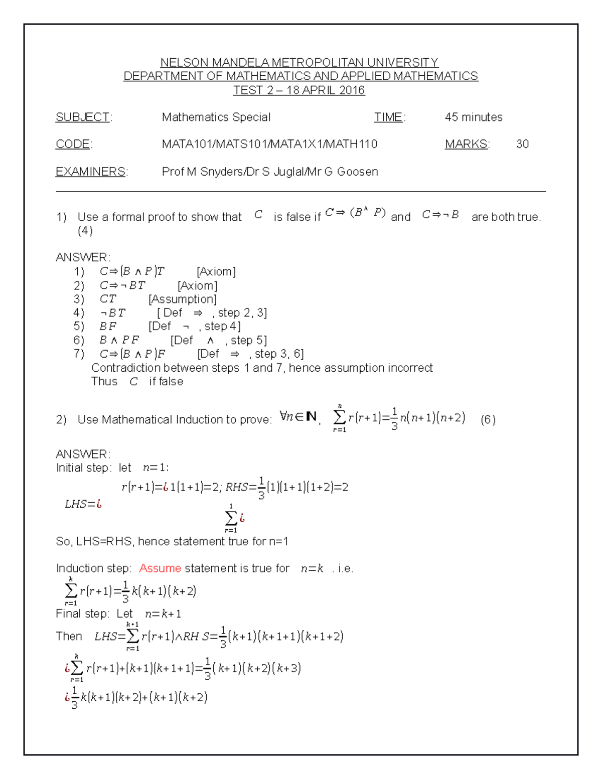 Exam Test 2 18 April 2016, questions and answers - NELSON MANDELA ...