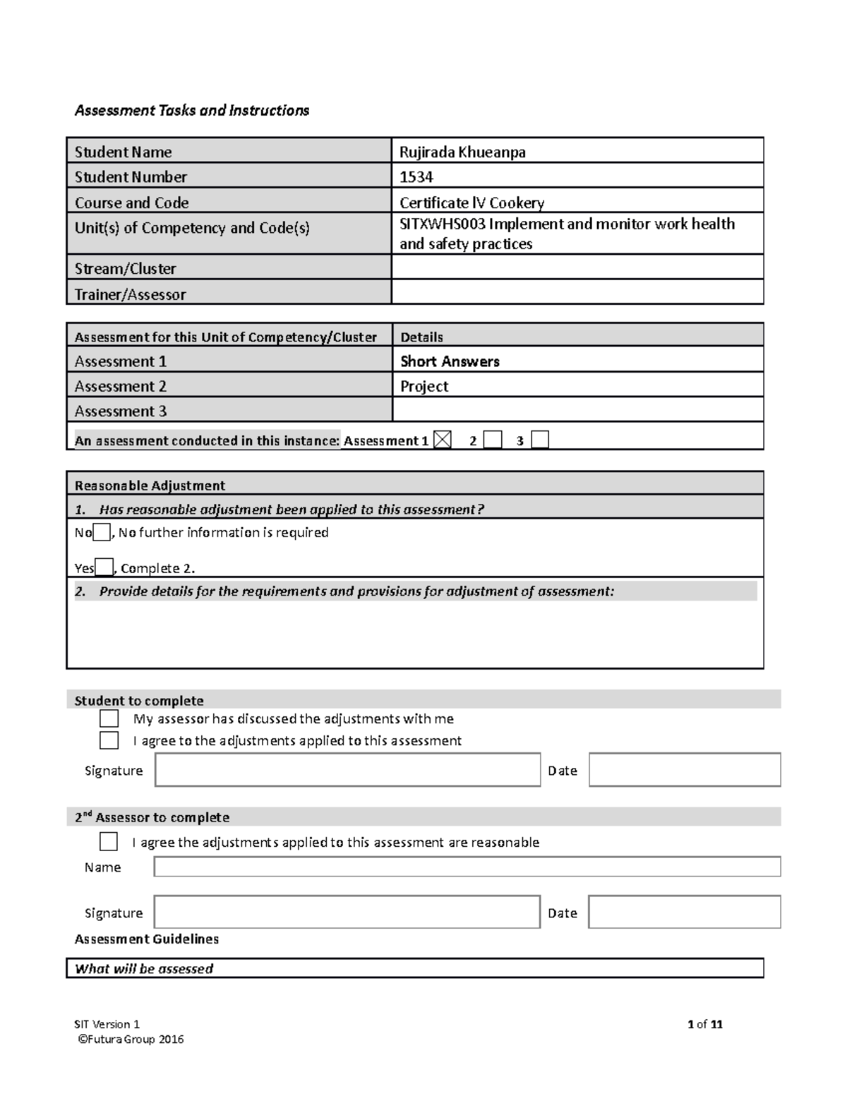 Rujirada - Sitxwhs 003 Assessment 1 -Short Answer - Assessment Tasks ...