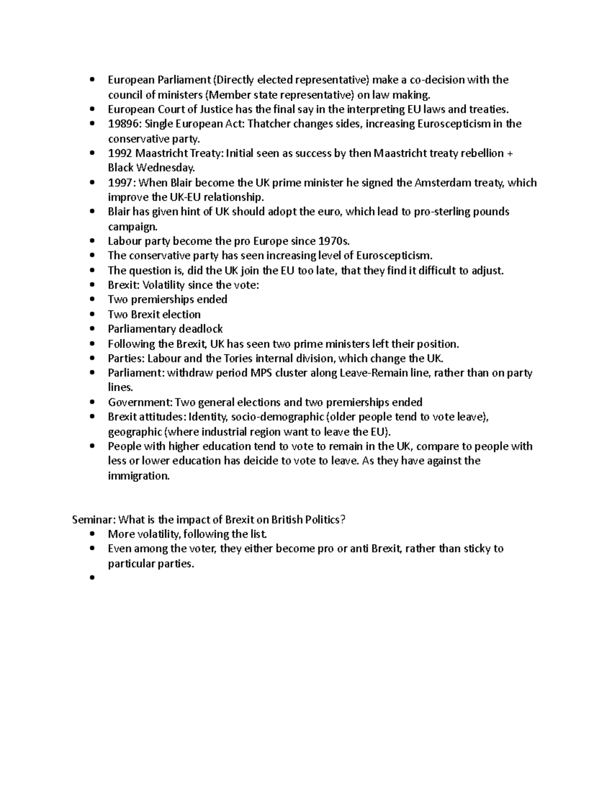 British Politics Week 10 Lecture Note - European Parliament (Directly ...
