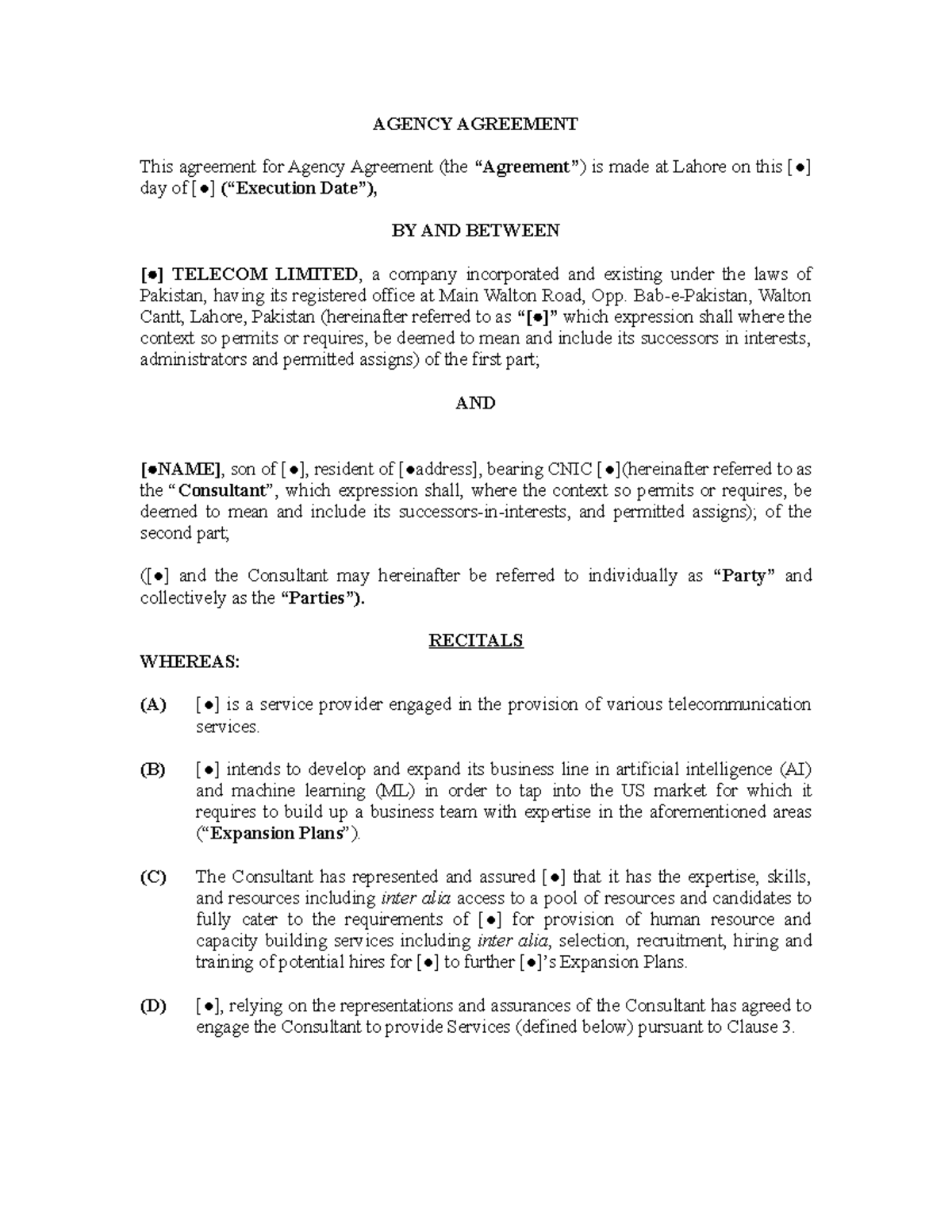 Agency Agreement - Bab-e-Pakistan, Walton Cantt, Lahore, Pakistan ...