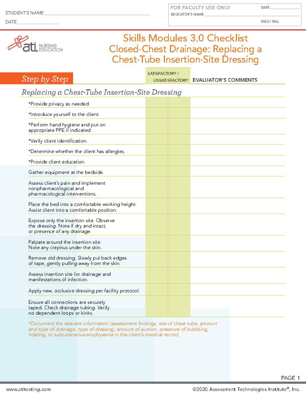 Skills Checklist Closed Chest Insertion - EDUCATOR IMPLEMENTATION GUIDE ...