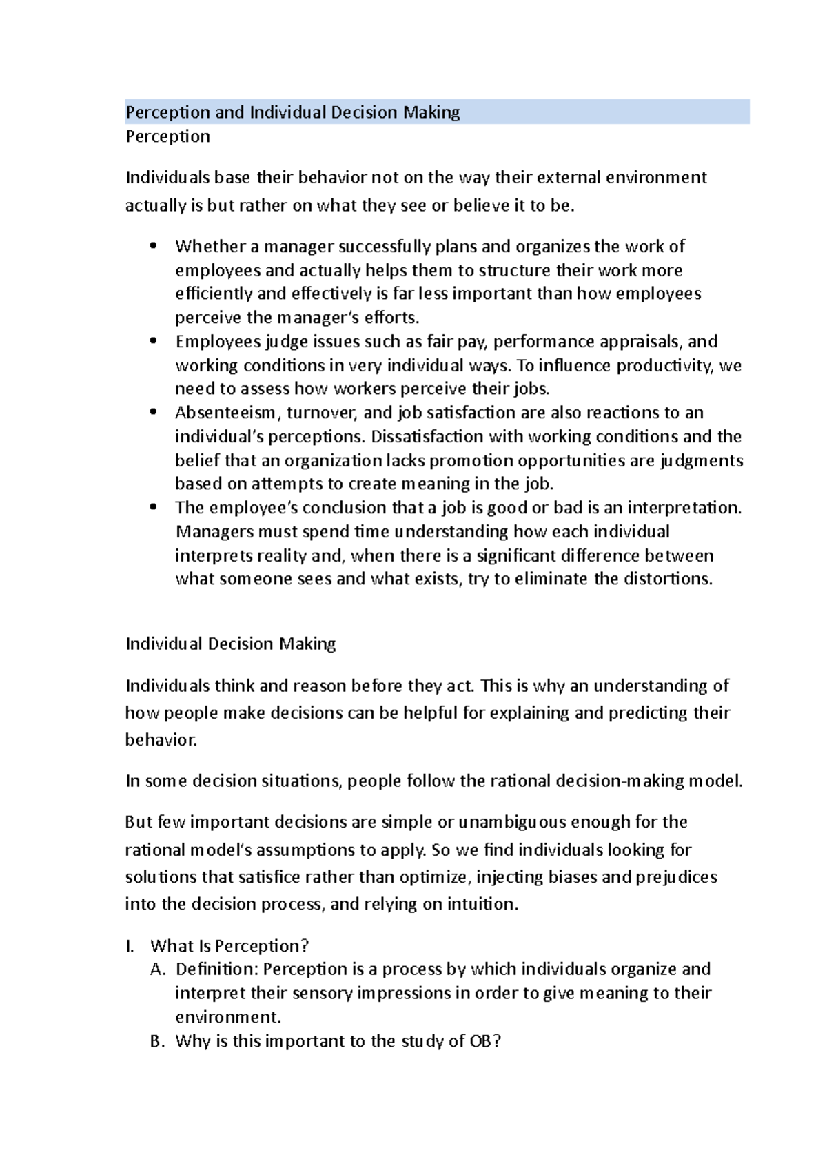 1-10 - Perception and Individual Decision Making Perception Individuals ...