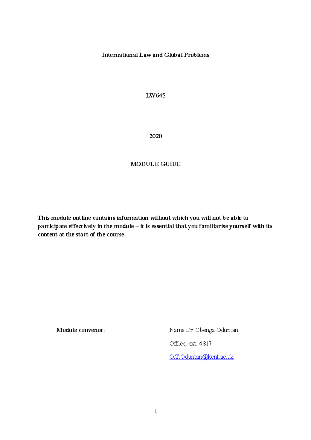 -0 - Lecture notes 1 - International Law and Global Problems LW 2020 ...