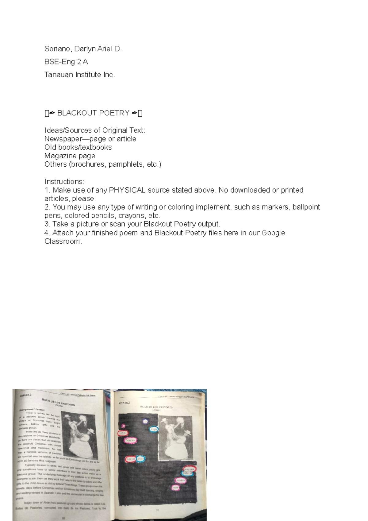 Block out poetry - Soriano, Darlyn Ariel D. BSE-Eng 2 A Tanauan ...